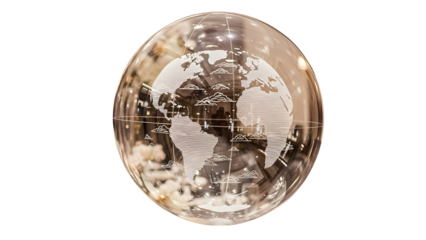 Clear glass globe representing the Earth and global international business isolated PNG with Transparent Background