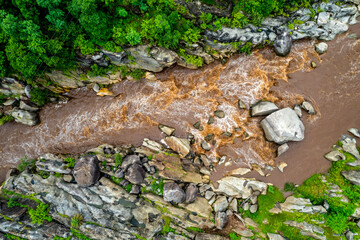Obraz premium Aerial view of forest River, India.