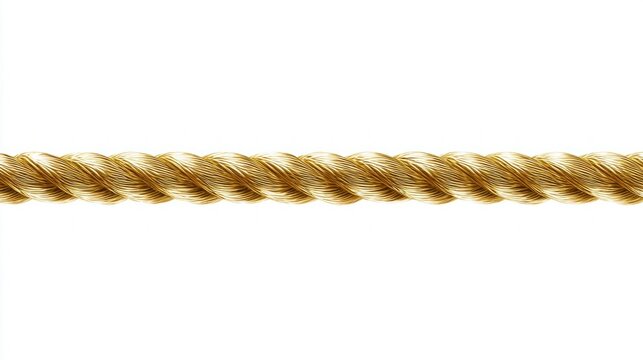 Close-up of a golden rope isolated on a white background, perfect for design