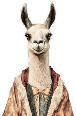 Obraz premium PNG Llama costumes wearing victorian fashion outfit animal human illustration.