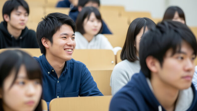 大学の講義を真剣に聴講する大学生たち セミナーや試験で集中する若者の男女