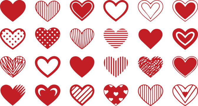 Red heartbeat line collection with heart symbol, cardiology, medical pulse, ECG, EKG design, healthcare clipart vector illustration, health monitoring, digital heartbeat graphics