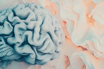 Intricate representation of a brain against a soft abstract background in muted colors