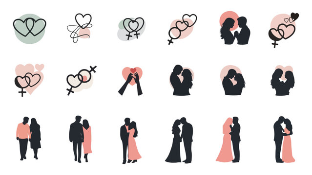 Abstract Couple Silhouette and Gender Love Symbols for Valentine Design