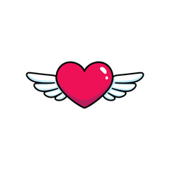 Cute Pink Heart with Wings, Flying Love Symbol Cartoon Illustration on White Background
