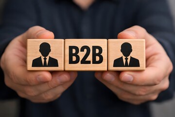 B2B marketing concept. business to business, e-commerce, Professional business and commerce collaboration. wooden block with B2B icon.