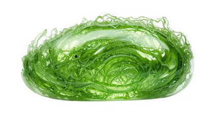 Obraz premium Abstract microscopic view of swirling vibrant green cellular structures resembling biological matter on transparent background