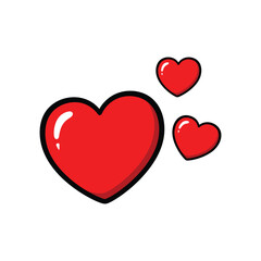 Red Heart Icons Set, Cute Love Symbols Illustration on White Background
