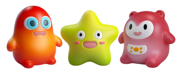 Obraz premium Colorful Kawaii-Inspired Characters for Playful Mood and Aesthetic Concepts