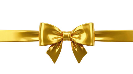 Gold satin ribbon bow isolated. Luxury gift wrap decoration.