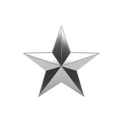 Obraz premium Polished silver five-pointed star icon isolated on transparent background metallic