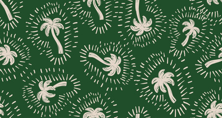 Tropical pattern hand drawn palm trees.Holiday beach Summer t-shirt print. Hawaii summer vector background. fabric, textiles, clothing, poster, cover, decoration, banner, wallpaper, illustration © HOT CHILI