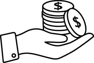 Silhouette of hand holding stack of dollar coins financial concept money management saving investment wealth currency silhouette shadow outline