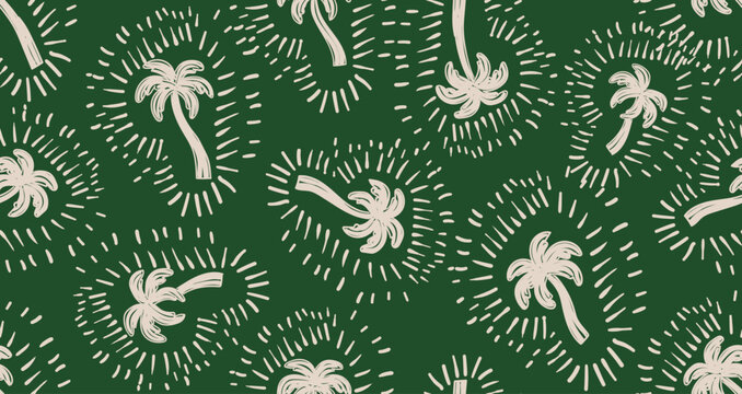 Tropical pattern hand drawn palm trees.Holiday beach Summer t-shirt print. Hawaii summer vector background. fabric, textiles, clothing, poster, cover, decoration, banner, wallpaper, illustration