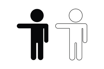 Stick Figures Standing Side by Side Pointing Right Icon, Human Gesture Symbol