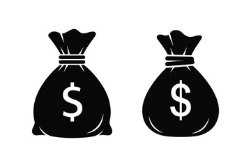 Money bag collection finance wealth silhouette icon vector illustration