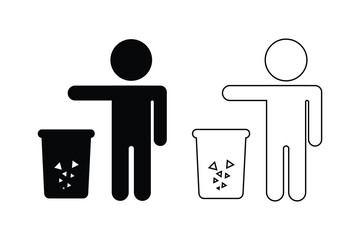 Person Throwing Trash in Bin Icon on White Background, Waste Disposal Symbol