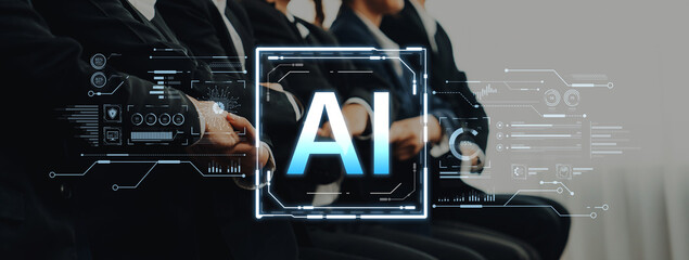 A futuristic user interface for business intelligence. This advanced AI dashboard displays complex data analysis, charts, and graphs for strategic corporate insights. Fermion