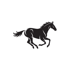 Obraz premium Galloping English Thoroughbred Horse Logo Minimalist Black Silhouette Vector