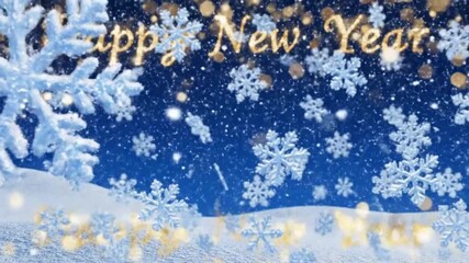 Happy New Year Winter Scene with Snowflakes