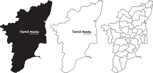 Obraz premium Tamil nadu india map outline silhouette vector illustration black white line art geographic resource