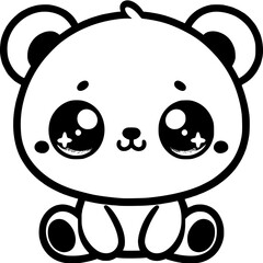 Obraz premium Cute Teddy Bear Line Art – Simple Kawaii Cartoon Illustration