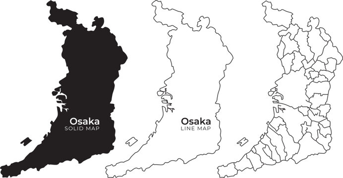Detailed osaka maps japan solid and line illustrations black and white