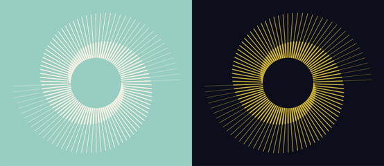 Abstract spiral vortex with radial symmetry. Dynamic circular lines create a 3D illusion of depth and motion, perfect for design, technology, or futuristic concepts. White on green, Golden on black.