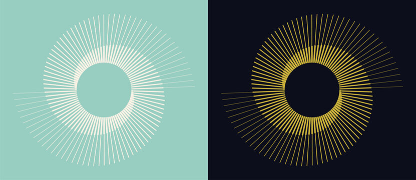 Abstract spiral vortex with radial symmetry. Dynamic circular lines create a 3D illusion of depth and motion, perfect for design, technology, or futuristic concepts. White on green, Golden on black.