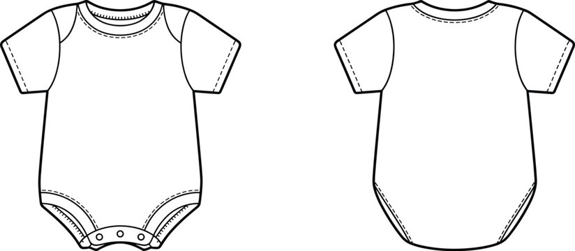 Baby onesie vector sketch, infant clothing illustration, front and back view design, short sleeve garment drawing, toddler apparel concept, fashion art