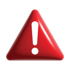 Realistic 3D red warning triangle vector. Glossy alert sign with exclamation mark isolated on white. Shiny danger symbol for error messages, caution and hazard.