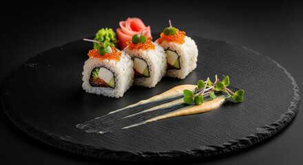 Gourmet Sushi Presentation with Fresh Ingredients.