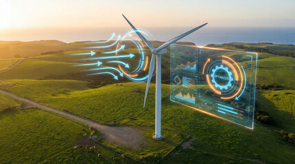 Smart Wind Turbine with Digital HUD Data Interface and Wind Flow Visualization for Sustainable Energy Optimization