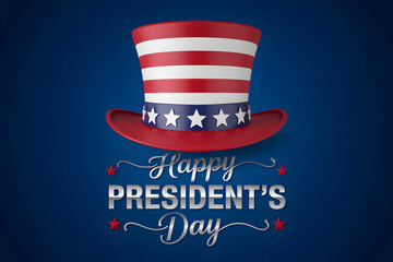 Happy president day with american hat celebrating national holidays featuring patriotic red white and blue theme and stars