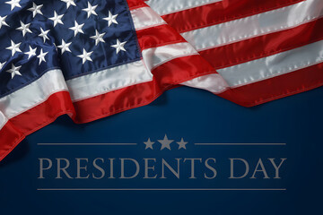 Presidents day celebration design with american flag displayed over banner for patriotic national holidays event