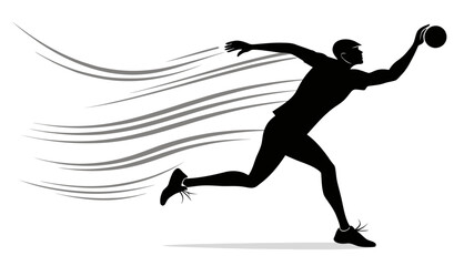 Dynamic silhouette of a man running while throwing a ball