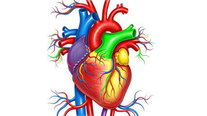 Colorful stylized anatomical heart with visible details cut out on PNG. AI GENERATED.

