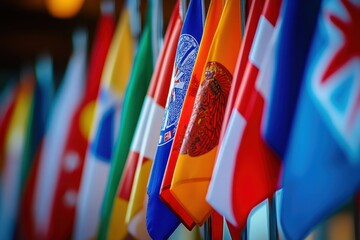 Colorful display of international flags representing diverse cultures and nations