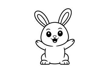 A cute cartoon rabbit with big eyes and ears in a minimalist line art style