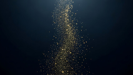 Dazzling Gold Particles Falling, Abstract Art, Dark Background, Digital Artwork, Magical Atmosphere, Close-Up View, Visual Concept