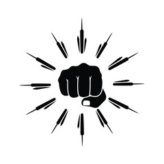 Fototapeta premium Vector illustration icon a black fist surrounded by multiple pens and pencils on symbolizing creative protest or activism through writing and drawing