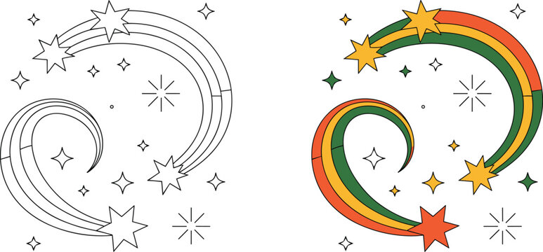 Light Bulb with Shooting Stars Decorative Vector Set Idea Inspiration Fantasy Illustration