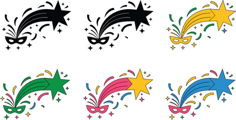 Obraz premium Decorative Shooting Star Flourish Ornament Vector Set Colorful and Outline Fantasy Illustration