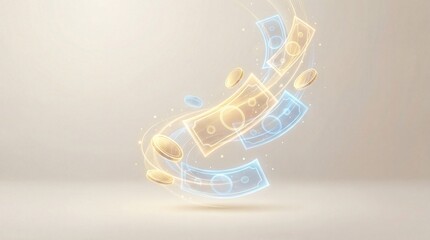 Digital Money Transfer and Online Payment Concept with Glowing Currency