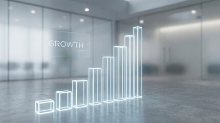 Abstract Glowing Bar Graph Representing Business Growth in Modern Office Environment