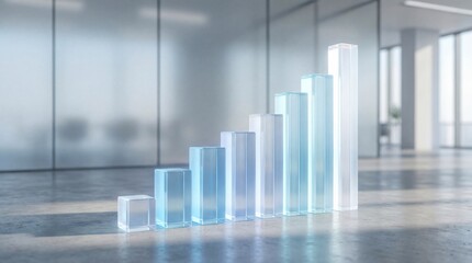 Abstract Glass Bar Chart in Modern Office Representing Business Growth
