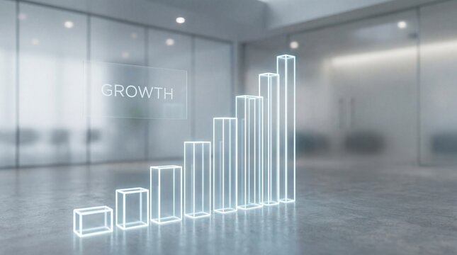 Abstract Glowing Bar Graph Representing Business Growth in Modern Office Environment - Powered by Adobe