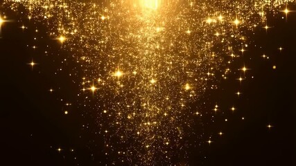 Golden sparkling particles cascading down against a dark background. Perfect for creating a magical or celebratory atmosphere in videos and presentations