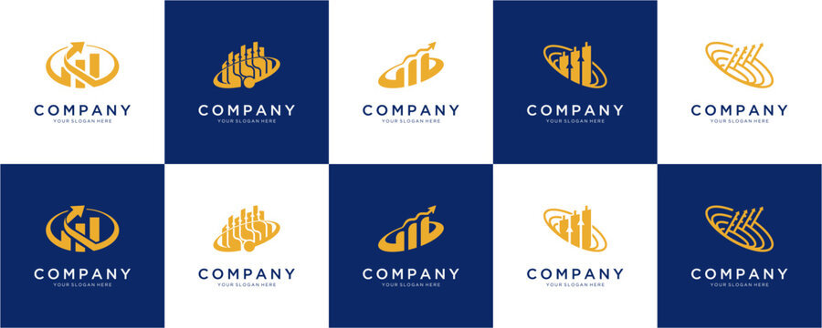 Set of Abstract Finance Growth logo design inspirations. Creative off Statistic Chart and Upward Arrow, vector modern colour icon template. 
