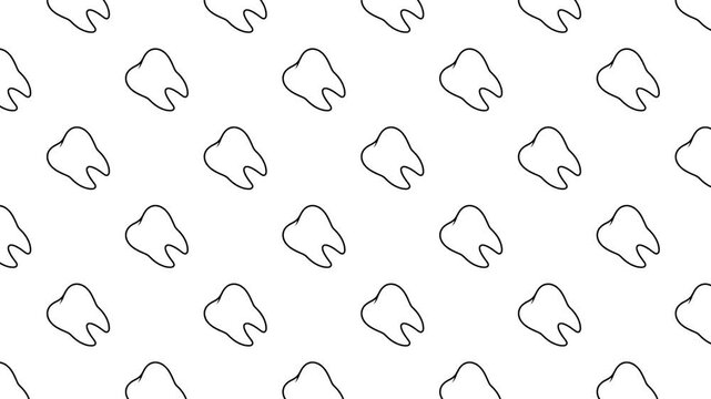 Seamless pattern featuring minimalist line art molar teeth. Clean black and white dental background design for medical, oral health, hygiene, and dentistry clinic branding or wallpaper.